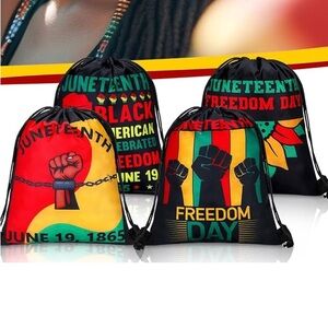 ❤️💚🖤 Set of 4 Juneteenth drawstring totebags 🖤❤️💚Free gift 🎁